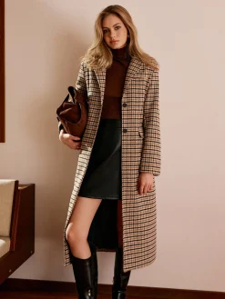 Checked Button Long Coat