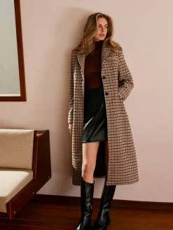 Checked Button Long Coat