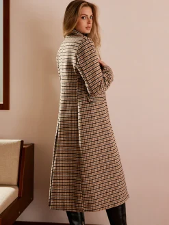 Checked Button Long Coat