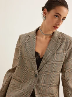 Checked Button Slit Blazer