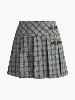 Checked Pleated Zipper Mini Skirt