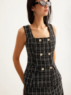 Checked Tweed Button Vest