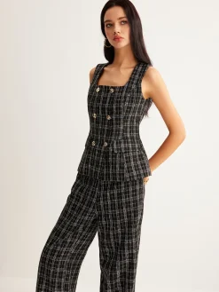 Checked Tweed Button Vest