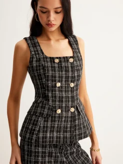 Checked Tweed Button Vest