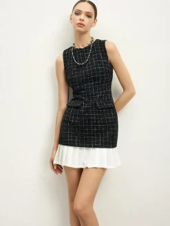 Checkered Tweed Panel Tank Dress