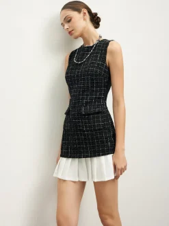 Checkered Tweed Panel Tank Dress