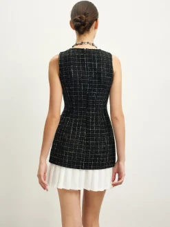 Checkered Tweed Panel Tank Dress