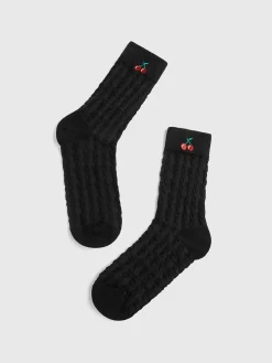 Cherry Embroidered Twist Warm Pile Socks