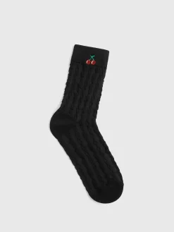 Cherry Embroidered Twist Warm Pile Socks