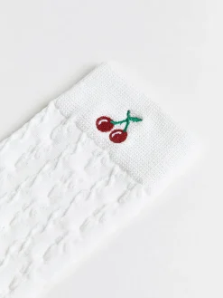 Cherry Embroidered Twist Warm Pile Socks