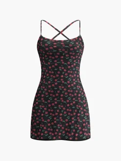 Cherry Print Cami Short Dress