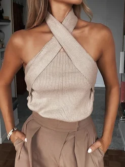 Chestnut Halter Rib Knit Top