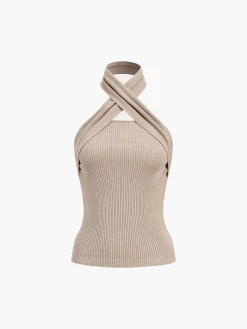Chestnut Halter Rib Knit Top