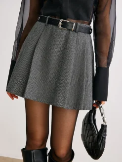Chevron Belted Tweed Skirt