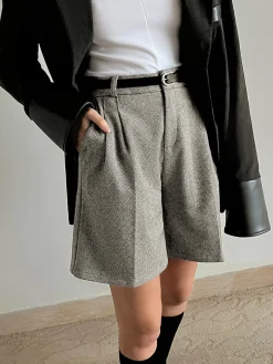 Chevron Tweed Belted Knee Shorts
