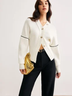 Chic Contrast Piping Button Cardigan