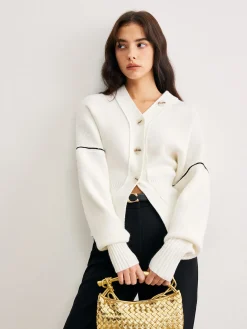 Chic Contrast Piping Button Cardigan