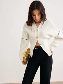 Chic Contrast Piping Button Cardigan