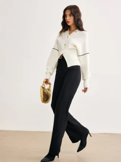 Chic Contrast Piping Button Cardigan