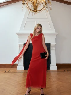 Chiffon Cowl Neck Backless Dress