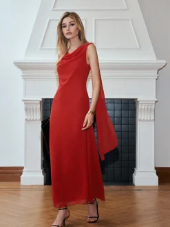 Chiffon Cowl Neck Backless Dress
