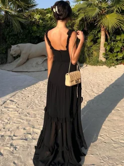 Chiffon High-Low Hem Cutout Long Dress