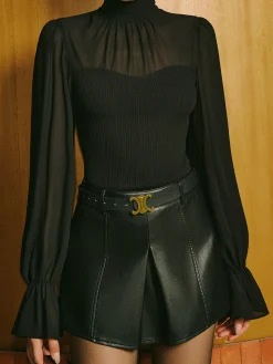 Chiffon Pleated Tie Neck Panel Shirt
