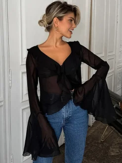 Chiffon Ruffle V-Neck Blouse