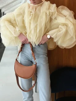 Chiffon Ruffled Crew Neck Blouse