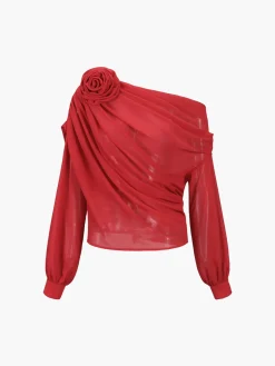 Chiffon Semi-sheer One Shoulder Asymmetrical Top