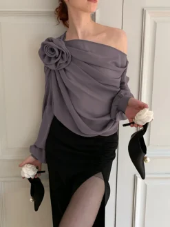 Chiffon Semi-sheer One Shoulder Asymmetrical Top