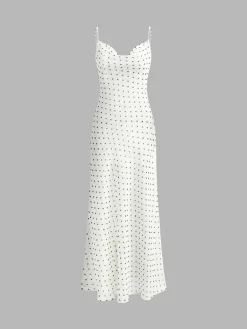 Chiffon Sheer Polka Dot Print Backless Long Dress