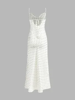 Chiffon Sheer Polka Dot Print Backless Long Dress