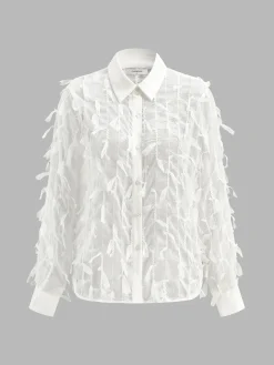 Chiffon Tassel Polo Shirt