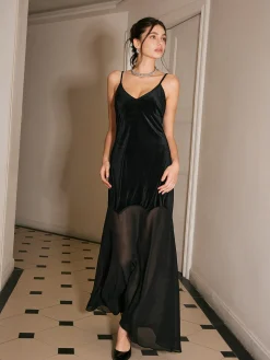 Chiffon-Hem Velvet Cami Dress
