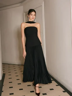 Choker Design Pleated Panel Dress