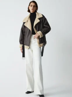 Classic Sherpa Lined Shearling Leather Flight Jacket