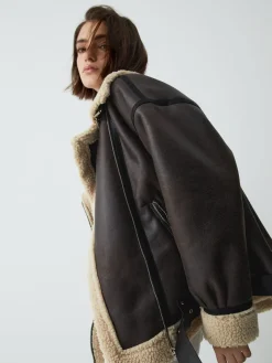 Classic Sherpa Lined Shearling Leather Flight Jacket