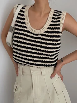 Classy Stripe Crochet Sweater Vest