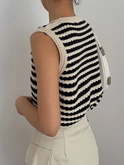 Classy Stripe Crochet Sweater Vest