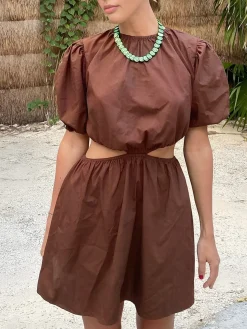 Cocoa Bean Cotton Blends Cutout Short Dress