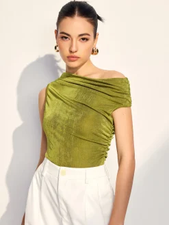 Cold Shoulder Pleated Tank Top
