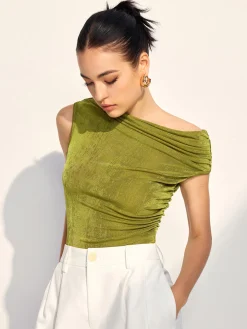 Cold Shoulder Pleated Tank Top