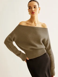 Cold-Shoulder Cinched Sweater