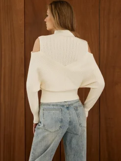 Cold-Shoulder Criss Cross Panel Sweater