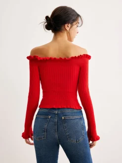 Cold-Shoulder Lettuce Trim Blouse