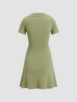 Collared Ribbed Square Neck Short Dress