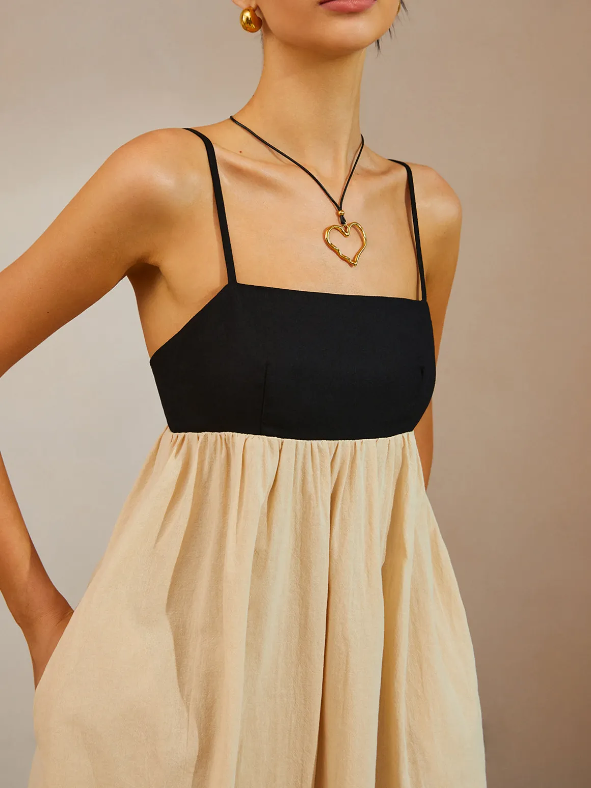 Color Block Backless Spaghetti Strap Short Dress