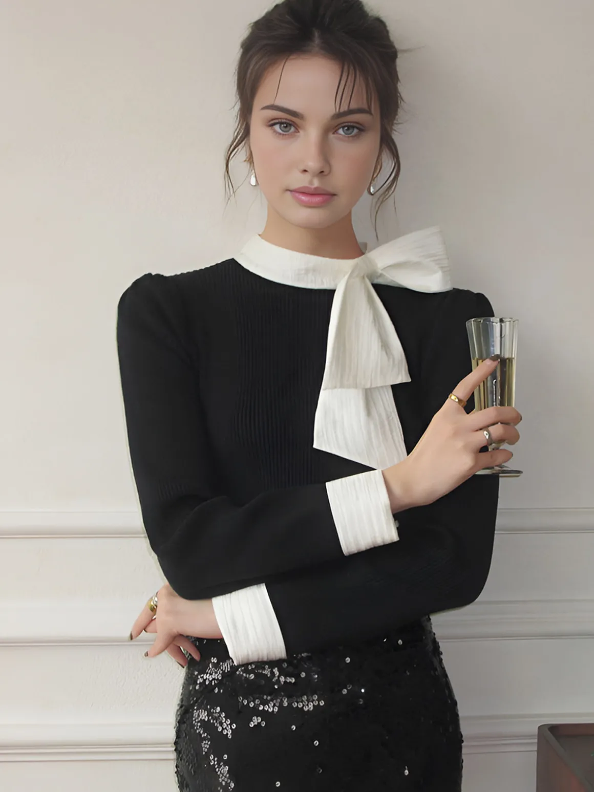 Color Block Bow Blouse
