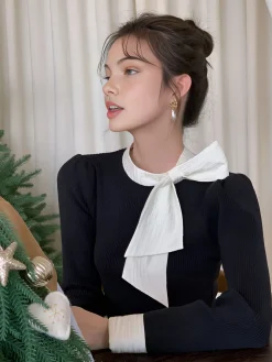 Color Block Bow Blouse